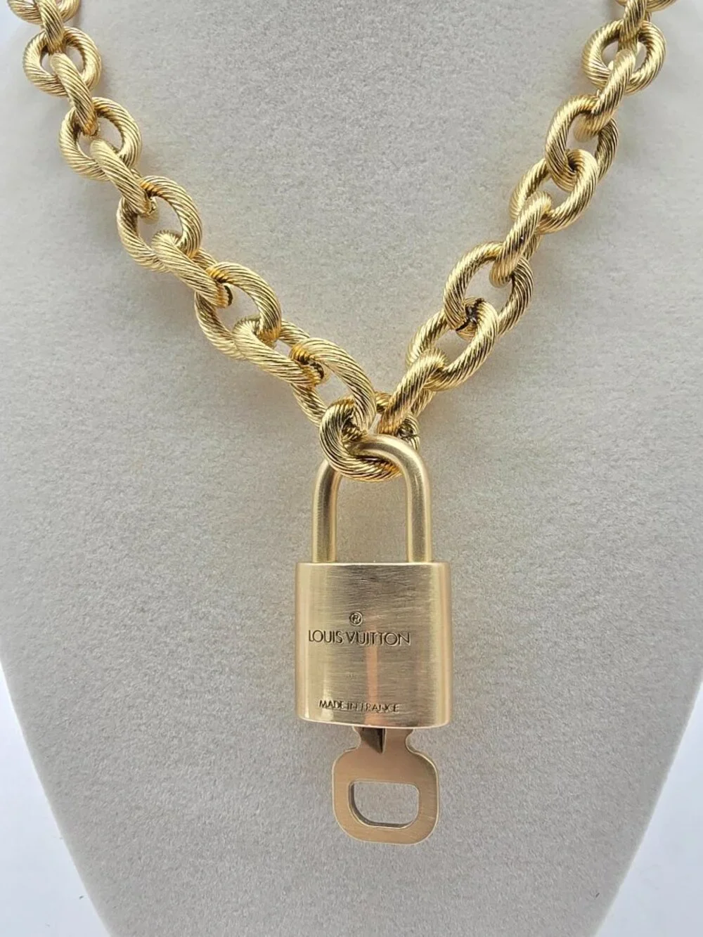 ✨ Stainless Steel Gold-Plated Necklace with Authentic Louis Vuitton Padlock ✨